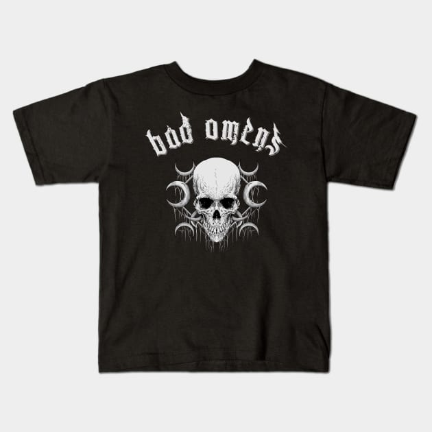 bad omens in the darkness Kids T-Shirt by ramon parada